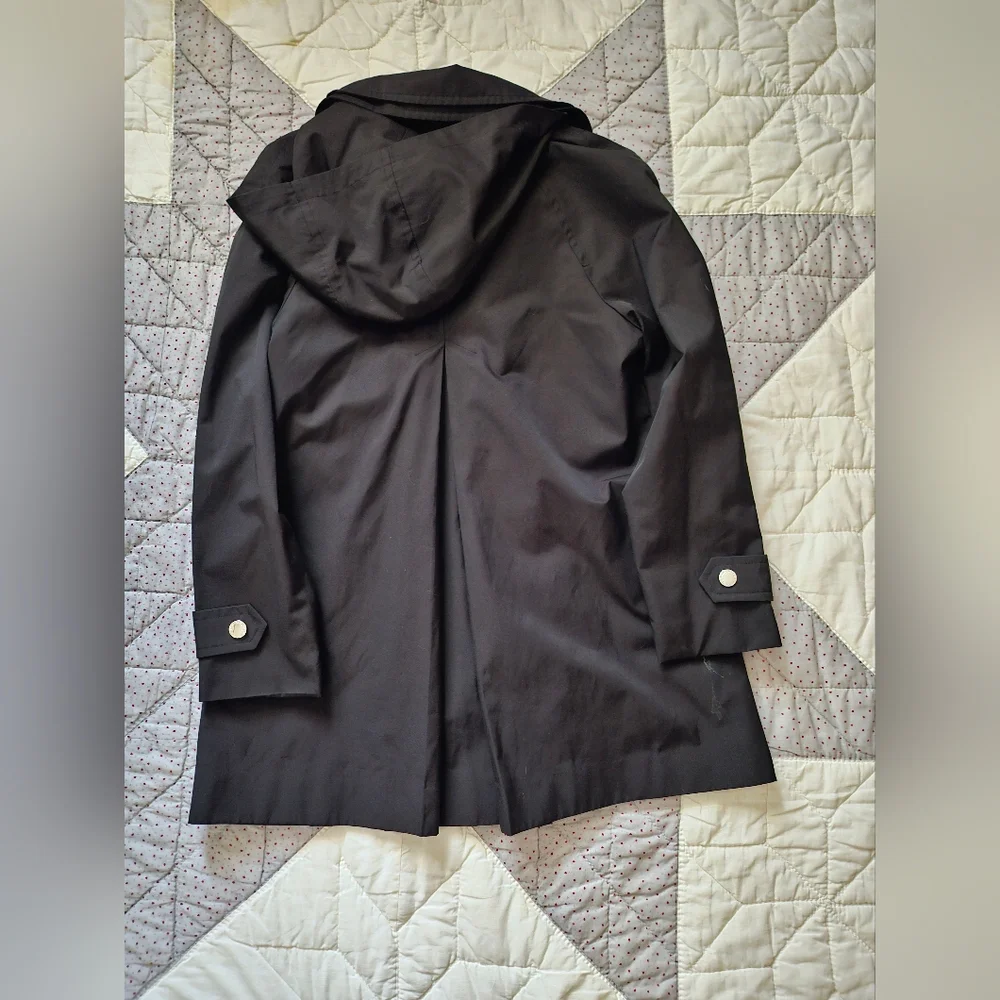 London Fog Black Hooded Raincoat -Snap Front- Mid Length - Picture 3 of 7